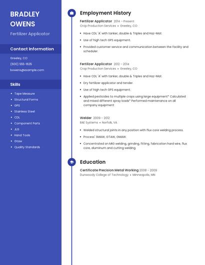 Fertilizer Applicator Resume
