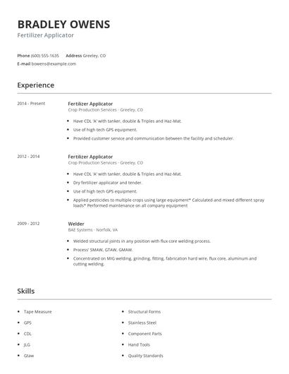 Fertilizer Applicator Resume