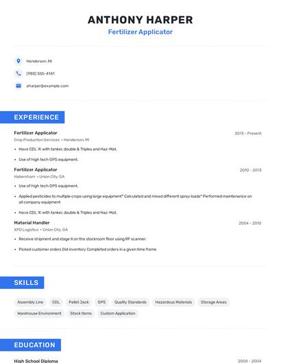 Fertilizer Applicator Resume
