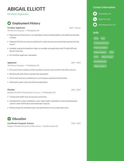 Fertilizer Applicator Resume