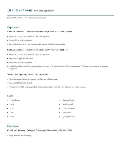 Fertilizer Applicator Resume