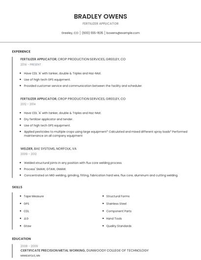 Fertilizer Applicator Resume