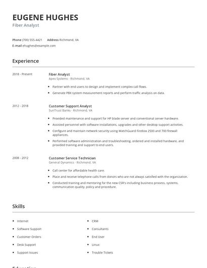 Fiber Analyst Resume