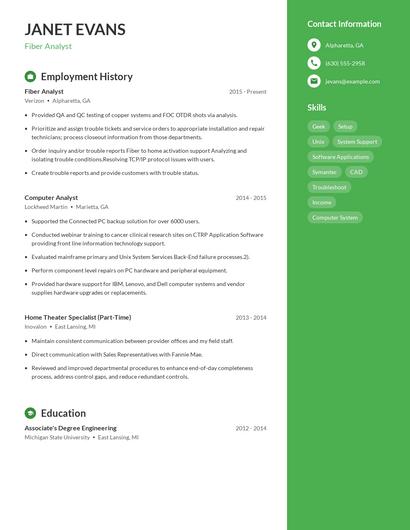 Fiber Analyst Resume