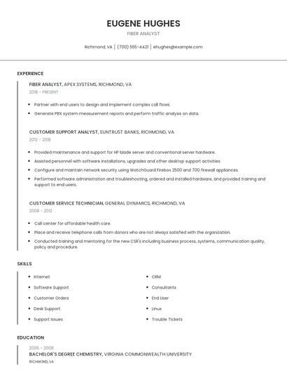 Fiber Analyst Resume