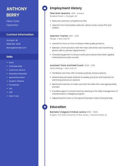 Fiber Drier Operator Resume