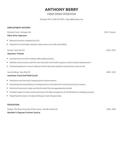 Fiber Drier Operator Resume