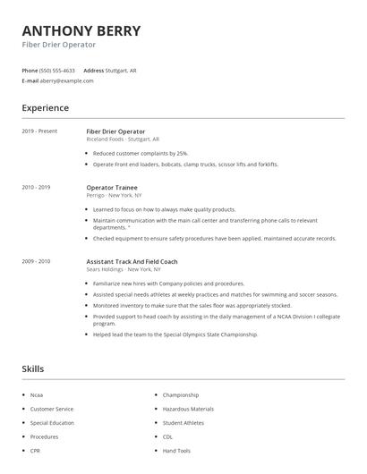 Fiber Drier Operator Resume