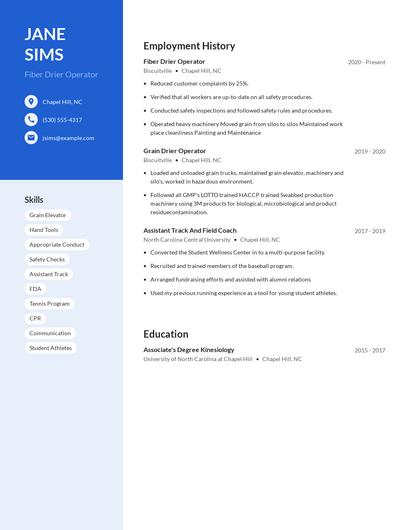 Fiber Drier Operator Resume