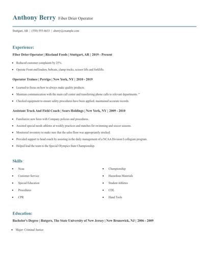 Fiber Drier Operator Resume