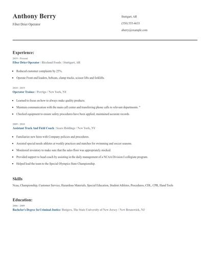 Fiber Drier Operator Resume