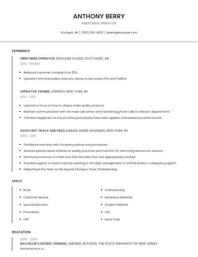 Fiber Drier Operator Resume