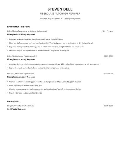 Fiberglass Autobody Repairer Resume