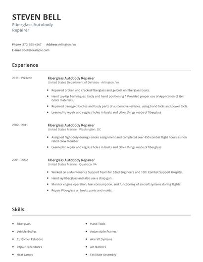 Fiberglass Autobody Repairer Resume