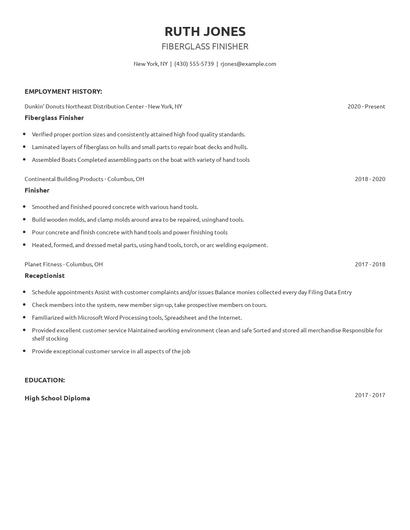 Fiberglass Finisher Resume