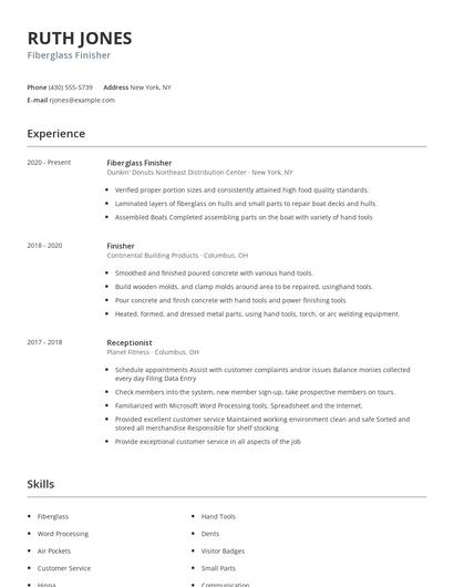Fiberglass Finisher Resume