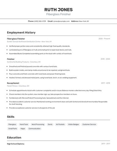 Fiberglass Finisher Resume