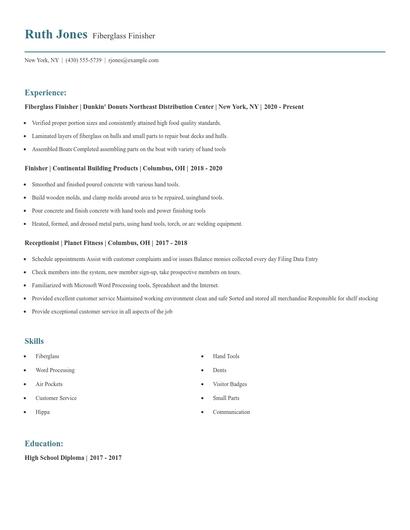 Fiberglass Finisher Resume