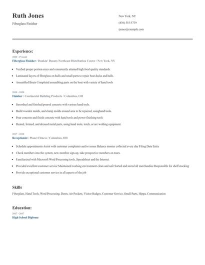 Fiberglass Finisher Resume