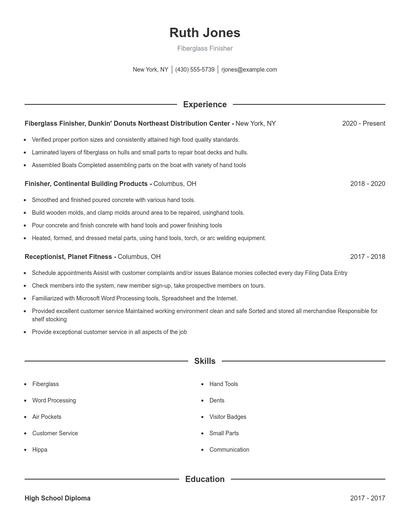 Fiberglass Finisher Resume