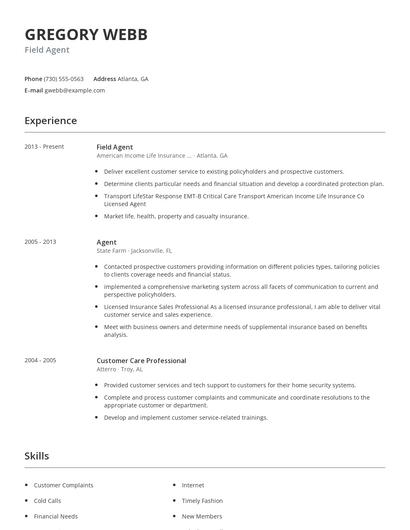 Field Agent Resume