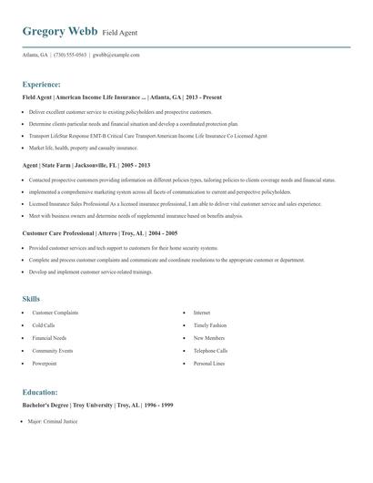 Field Agent Resume