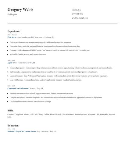 Field Agent Resume