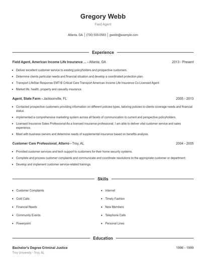 Field Agent Resume