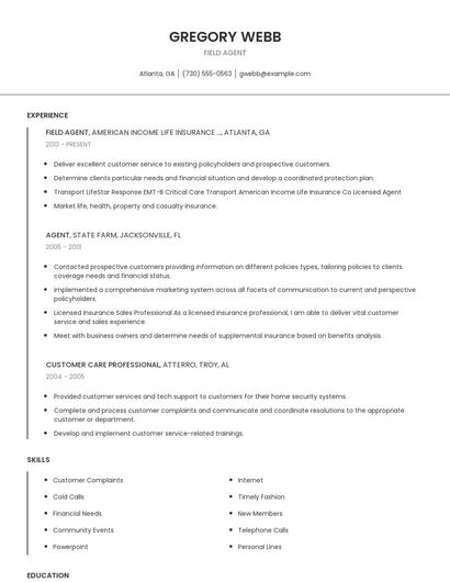 Field Agent Resume