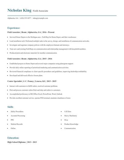Field Associate Resume