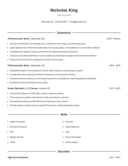 Field Associate Resume