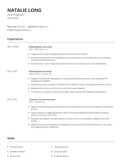 Field Engineer Associate Resume