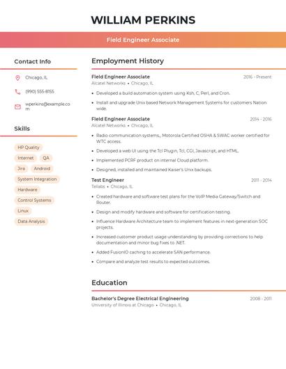 Field Engineer Associate Resume