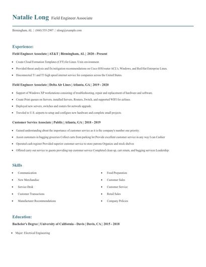 Field Engineer Associate Resume