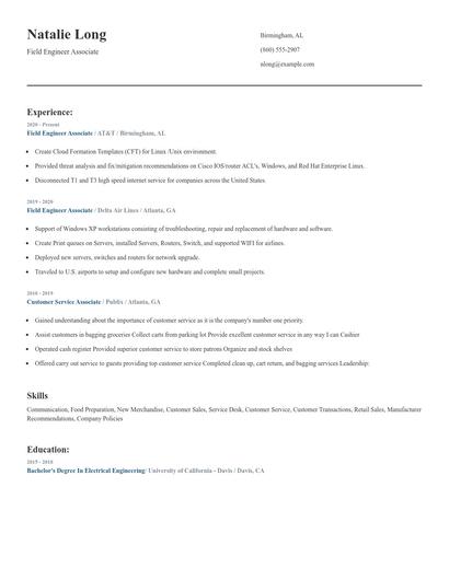 Field Engineer Associate Resume