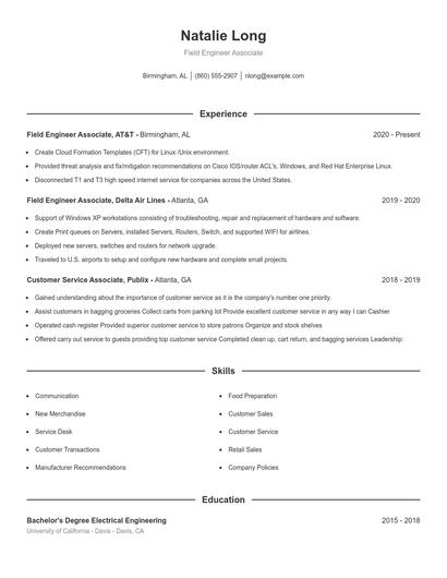 Field Engineer Associate Resume