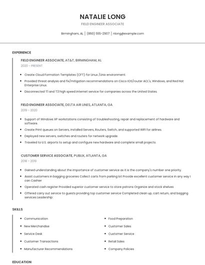 Field Engineer Associate Resume