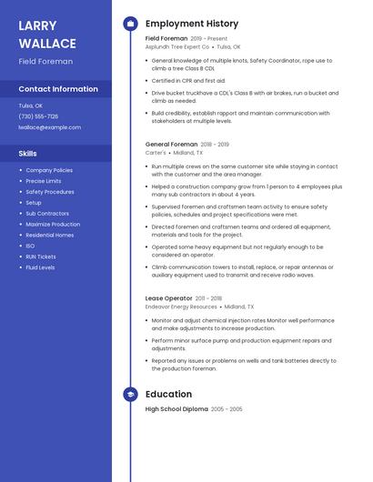 Field Foreman Resume