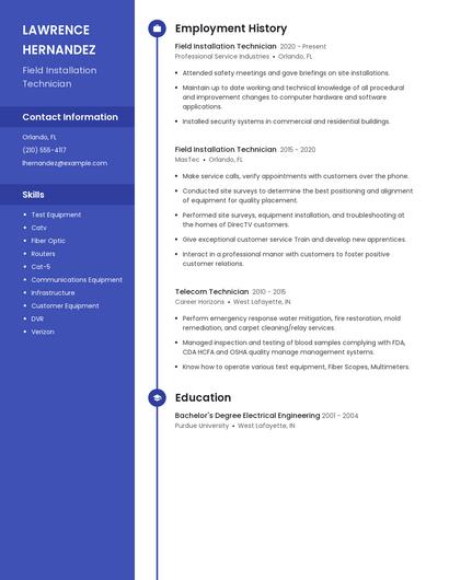 Field Installation Technician Resume