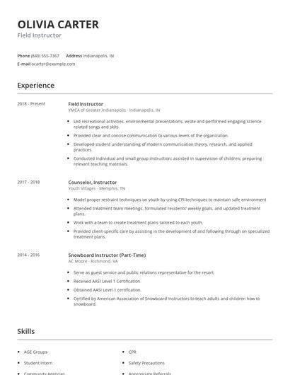 Field Instructor Resume