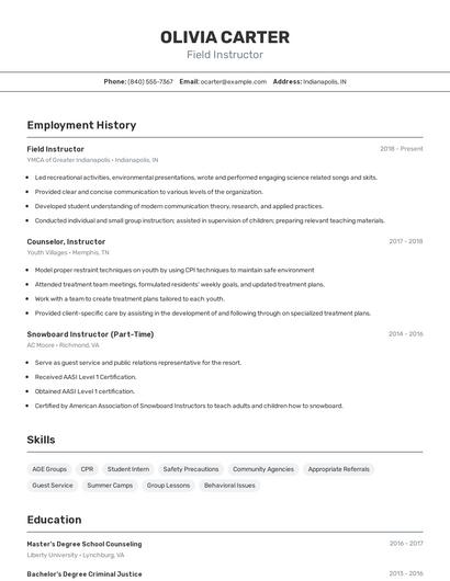 Field Instructor Resume