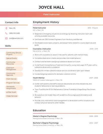 Field Instructor Resume