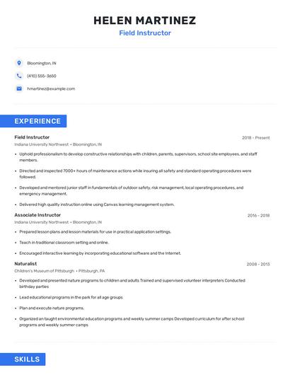 Field Instructor Resume