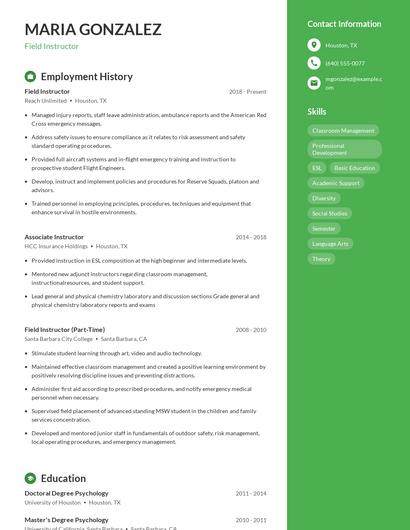 Field Instructor Resume