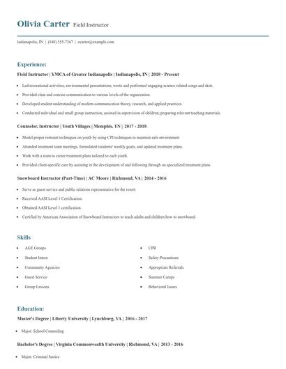 Field Instructor Resume