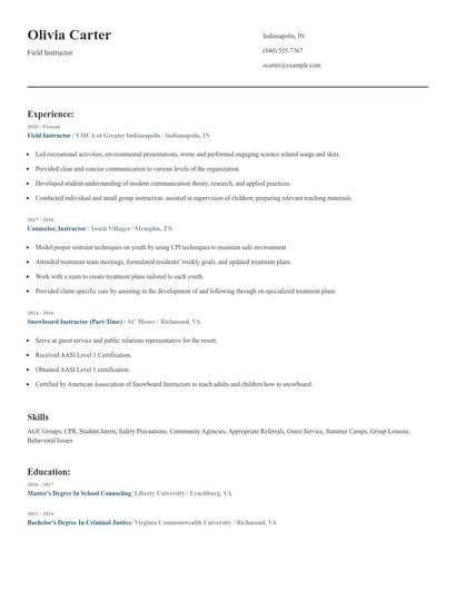 Field Instructor Resume