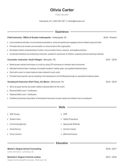 Field Instructor Resume