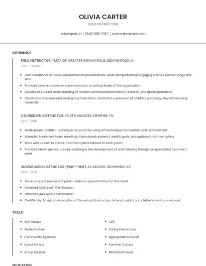 Field Instructor Resume
