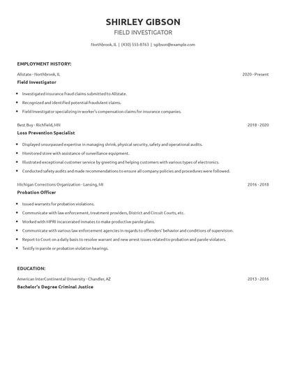 Field Investigator Resume