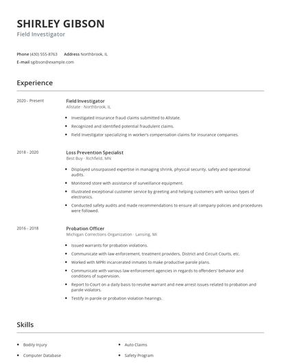 Field Investigator Resume